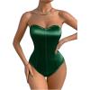 imageOYOANGLE Womens Silk Satin Bodysuit Sleeveless Strapless Tube Backless Solid Plain Slim Fit Bodysuit TopsDark Green