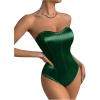imageOYOANGLE Womens Silk Satin Bodysuit Sleeveless Strapless Tube Backless Solid Plain Slim Fit Bodysuit TopsDark Green