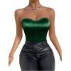 imageOYOANGLE Womens Silk Satin Bodysuit Sleeveless Strapless Tube Backless Solid Plain Slim Fit Bodysuit TopsDark Green
