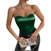 imageOYOANGLE Womens Silk Satin Bodysuit Sleeveless Strapless Tube Backless Solid Plain Slim Fit Bodysuit TopsDark Green