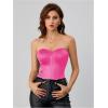 imageOYOANGLE Womens Silk Satin Bodysuit Sleeveless Strapless Tube Backless Solid Plain Slim Fit Bodysuit TopsPink