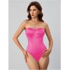 imageOYOANGLE Womens Silk Satin Bodysuit Sleeveless Strapless Tube Backless Solid Plain Slim Fit Bodysuit TopsPink