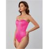 imageOYOANGLE Womens Silk Satin Bodysuit Sleeveless Strapless Tube Backless Solid Plain Slim Fit Bodysuit TopsPink