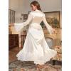 imageOYOANGLE Womens Silk Satin Robe Long Sleeve Wrap V Neck Ruffle Hem Belted Bride Wedding Party BathrobeWhite