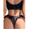 imageOYOANGLE Womens Silk Stain Ruffle Trim Thong Panties Low Rise No Show UnderwearBlack