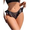 imageOYOANGLE Womens Silk Stain Ruffle Trim Thong Panties Low Rise No Show UnderwearBlack