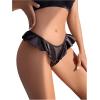 imageOYOANGLE Womens Silk Stain Ruffle Trim Thong Panties Low Rise No Show UnderwearBlack