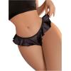 imageOYOANGLE Womens Silk Stain Ruffle Trim Thong Panties Low Rise No Show UnderwearBlack