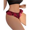 imageOYOANGLE Womens Silk Stain Ruffle Trim Thong Panties Low Rise No Show UnderwearBurgundy