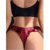 imageOYOANGLE Womens Silk Stain Ruffle Trim Thong Panties Low Rise No Show UnderwearBurgundy