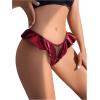imageOYOANGLE Womens Silk Stain Ruffle Trim Thong Panties Low Rise No Show UnderwearBurgundy