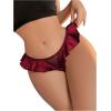imageOYOANGLE Womens Silk Stain Ruffle Trim Thong Panties Low Rise No Show UnderwearBurgundy