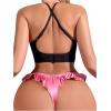 imageOYOANGLE Womens Silk Stain Ruffle Trim Thong Panties Low Rise No Show UnderwearHot Pink