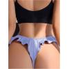 imageOYOANGLE Womens Silk Stain Ruffle Trim Thong Panties Low Rise No Show UnderwearLight Blue