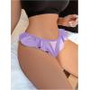 imageOYOANGLE Womens Silk Stain Ruffle Trim Thong Panties Low Rise No Show UnderwearMauve Purple