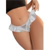 imageOYOANGLE Womens Silk Stain Ruffle Trim Thong Panties Low Rise No Show UnderwearWhite