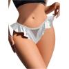 imageOYOANGLE Womens Silk Stain Ruffle Trim Thong Panties Low Rise No Show UnderwearWhite