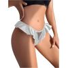 imageOYOANGLE Womens Silk Stain Ruffle Trim Thong Panties Low Rise No Show UnderwearWhite
