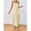 imageOYOANGLE Womens Sleeveless Spaghetti Strap Pleated Straight Flowy Long Maxi Cami DressApricot