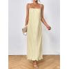imageOYOANGLE Womens Sleeveless Spaghetti Strap Pleated Straight Flowy Long Maxi Cami DressApricot