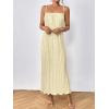 imageOYOANGLE Womens Sleeveless Spaghetti Strap Pleated Straight Flowy Long Maxi Cami DressApricot