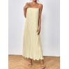 imageOYOANGLE Womens Sleeveless Spaghetti Strap Pleated Straight Flowy Long Maxi Cami DressApricot