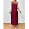 imageOYOANGLE Womens Sleeveless Spaghetti Strap Pleated Straight Flowy Long Maxi Cami DressBurgundy