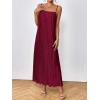 imageOYOANGLE Womens Sleeveless Spaghetti Strap Pleated Straight Flowy Long Maxi Cami DressBurgundy