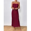imageOYOANGLE Womens Sleeveless Spaghetti Strap Pleated Straight Flowy Long Maxi Cami DressBurgundy