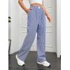 imageOYOANGLE Womens Straight Wide Leg Trousers Striped Print Letter Patched Detail High Waist Y2K Fashion PantsBlue