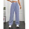 imageOYOANGLE Womens Straight Wide Leg Trousers Striped Print Letter Patched Detail High Waist Y2K Fashion PantsBlue