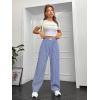 imageOYOANGLE Womens Straight Wide Leg Trousers Striped Print Letter Patched Detail High Waist Y2K Fashion PantsBlue