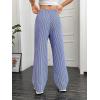 imageOYOANGLE Womens Straight Wide Leg Trousers Striped Print Letter Patched Detail High Waist Y2K Fashion PantsBlue
