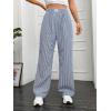imageOYOANGLE Womens Straight Wide Leg Trousers Striped Print Letter Patched Detail High Waist Y2K Fashion PantsDark Blue