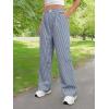 imageOYOANGLE Womens Straight Wide Leg Trousers Striped Print Letter Patched Detail High Waist Y2K Fashion PantsDark Blue