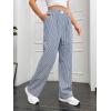 imageOYOANGLE Womens Straight Wide Leg Trousers Striped Print Letter Patched Detail High Waist Y2K Fashion PantsDark Blue