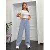 imageOYOANGLE Womens Straight Wide Leg Trousers Striped Print Letter Patched Detail High Waist Y2K Fashion PantsDark Blue