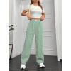 imageOYOANGLE Womens Straight Wide Leg Trousers Striped Print Letter Patched Detail High Waist Y2K Fashion PantsGreen