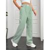 imageOYOANGLE Womens Straight Wide Leg Trousers Striped Print Letter Patched Detail High Waist Y2K Fashion PantsGreen