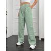 imageOYOANGLE Womens Straight Wide Leg Trousers Striped Print Letter Patched Detail High Waist Y2K Fashion PantsGreen