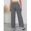 imageOYOANGLE Womens Straight Wide Leg Trousers Striped Print Letter Patched Detail High Waist Y2K Fashion PantsInk Black