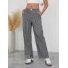 imageOYOANGLE Womens Straight Wide Leg Trousers Striped Print Letter Patched Detail High Waist Y2K Fashion PantsInk Black