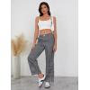 imageOYOANGLE Womens Straight Wide Leg Trousers Striped Print Letter Patched Detail High Waist Y2K Fashion PantsInk Black