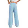 imageOYOANGLE Womens Straight Wide Leg Trousers Striped Print Letter Patched Detail High Waist Y2K Fashion PantsLight Blue