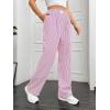 imageOYOANGLE Womens Straight Wide Leg Trousers Striped Print Letter Patched Detail High Waist Y2K Fashion PantsPink