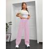imageOYOANGLE Womens Straight Wide Leg Trousers Striped Print Letter Patched Detail High Waist Y2K Fashion PantsPink