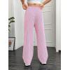 imageOYOANGLE Womens Straight Wide Leg Trousers Striped Print Letter Patched Detail High Waist Y2K Fashion PantsPink