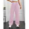 imageOYOANGLE Womens Straight Wide Leg Trousers Striped Print Letter Patched Detail High Waist Y2K Fashion PantsPink
