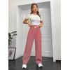 imageOYOANGLE Womens Straight Wide Leg Trousers Striped Print Letter Patched Detail High Waist Y2K Fashion PantsRed