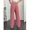imageOYOANGLE Womens Straight Wide Leg Trousers Striped Print Letter Patched Detail High Waist Y2K Fashion PantsRed